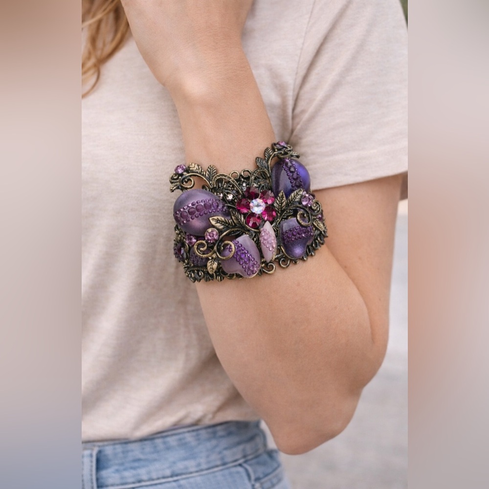 Large gemstone and metal butterfly cuff bracelet